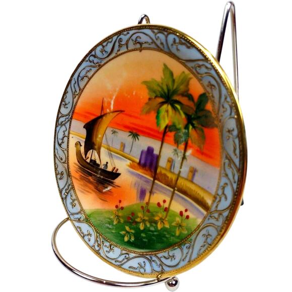 Vintage Nippon Nagoya SNB Hand Painted Saucer Plate 6" w Gold Accents Scene - Picture 3 of 6